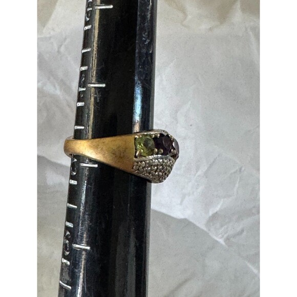 Vintage Sterling Green Red Purple Amethyst Gemstone Dome Band Ring Size 5 - Picture 5 of 8